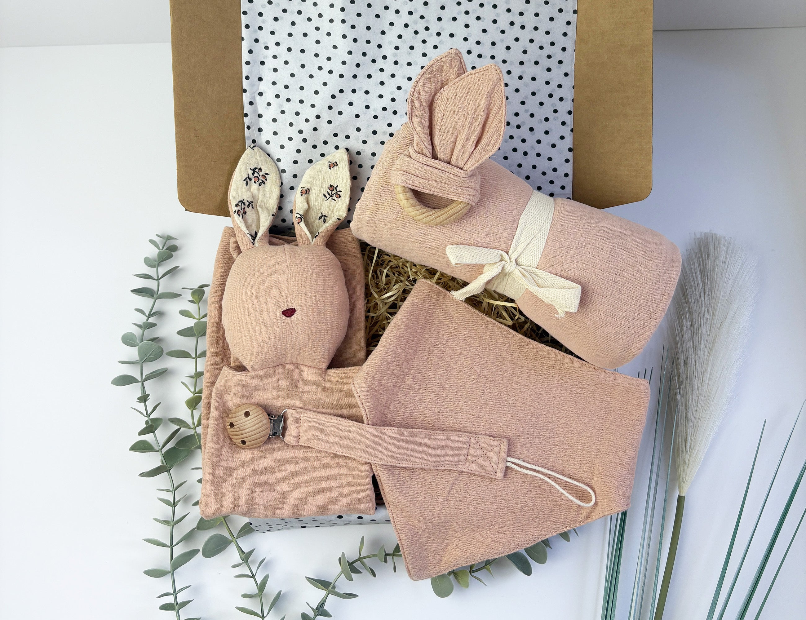 Pink 5 piece luxury baby gift set in gift box with bow - 1