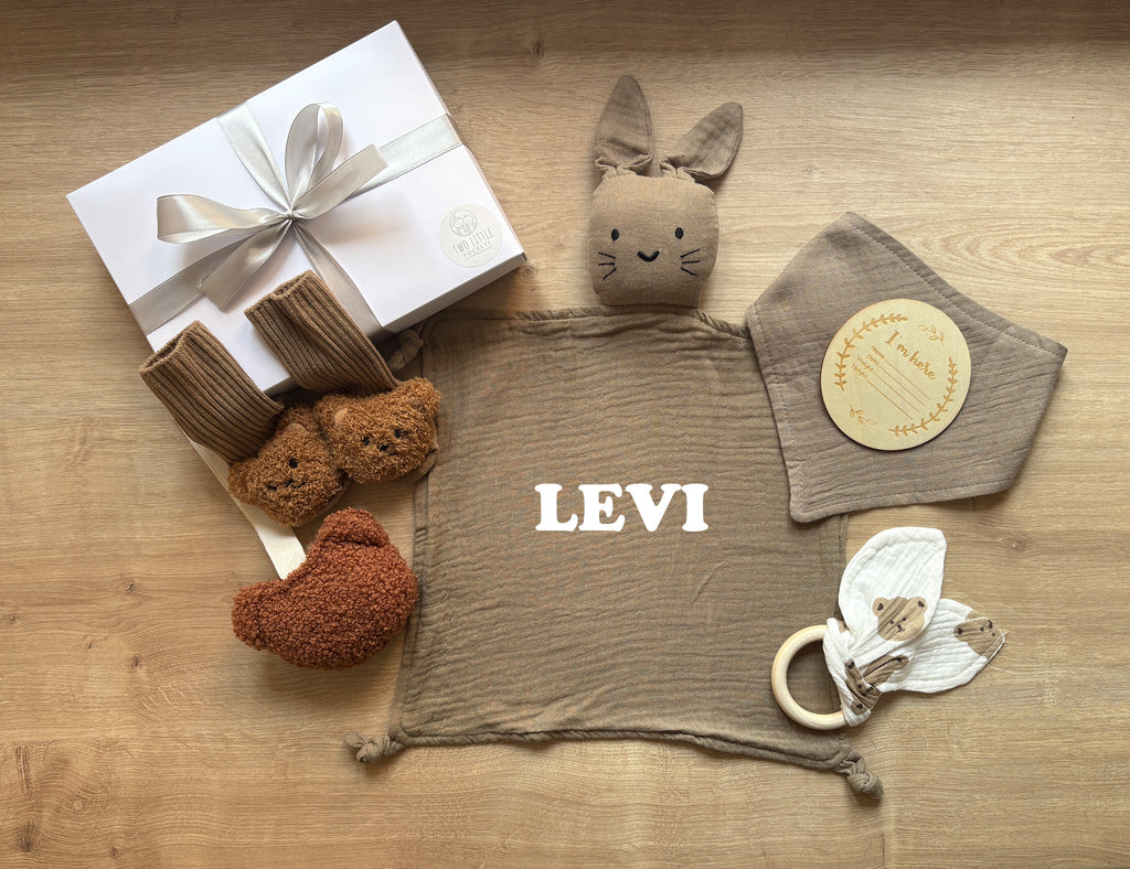 Baby gift set with name personalisation - Brown - With gift box