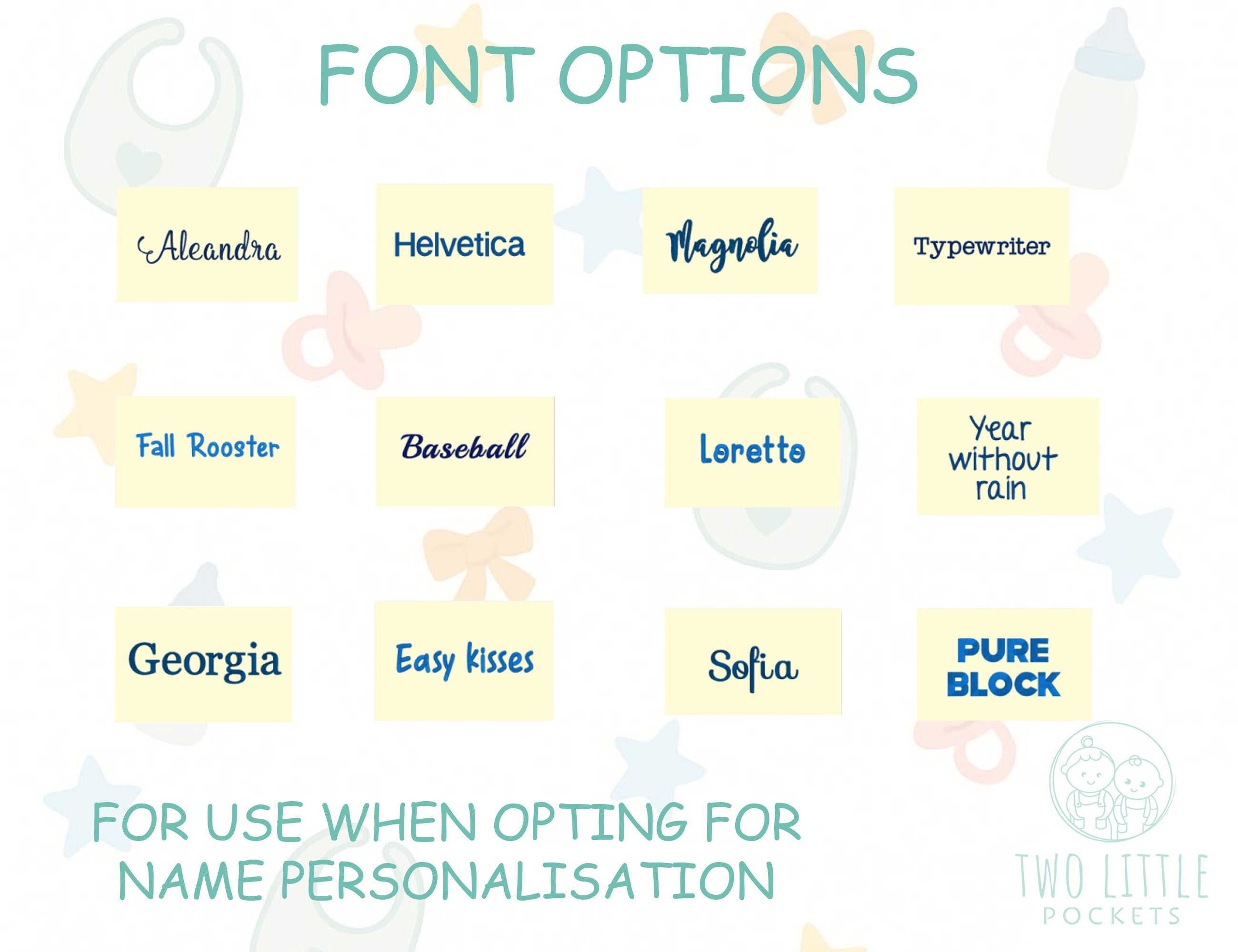 Baby gift with name personalisation - font choices