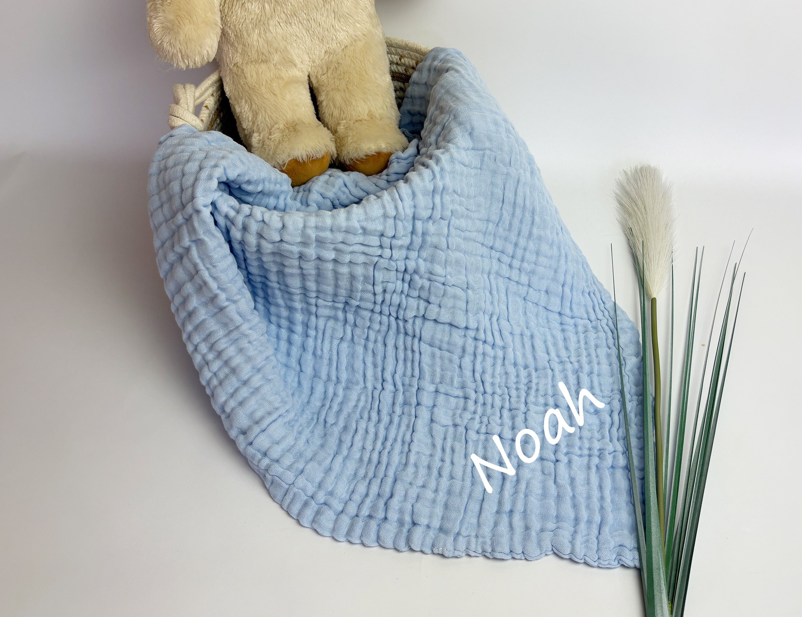 Personalised muslin baby blanket - blue - 1