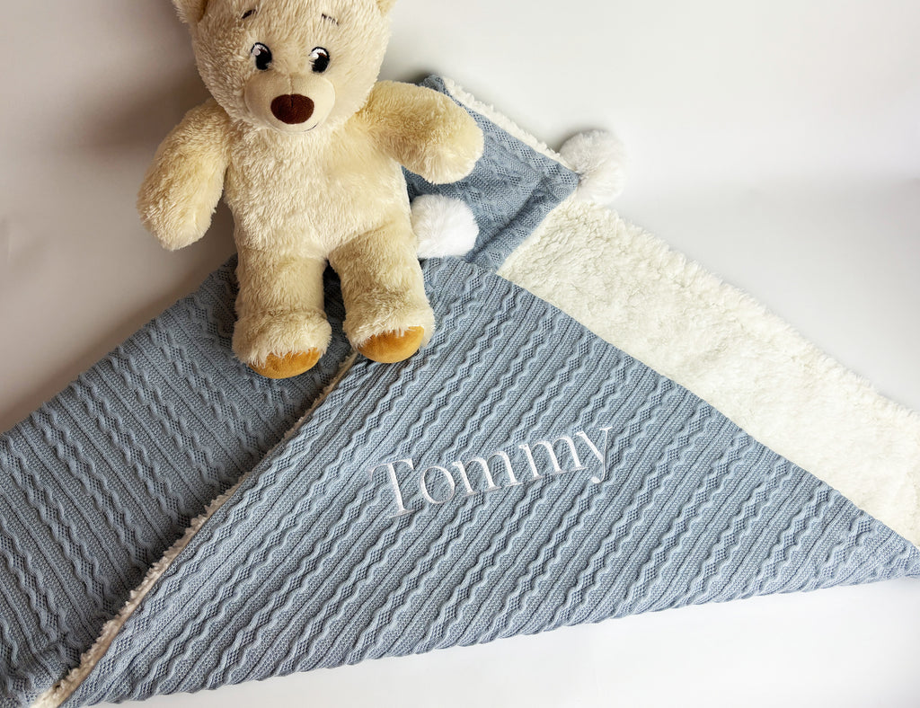 Blue baby blanket with name personalisation 1