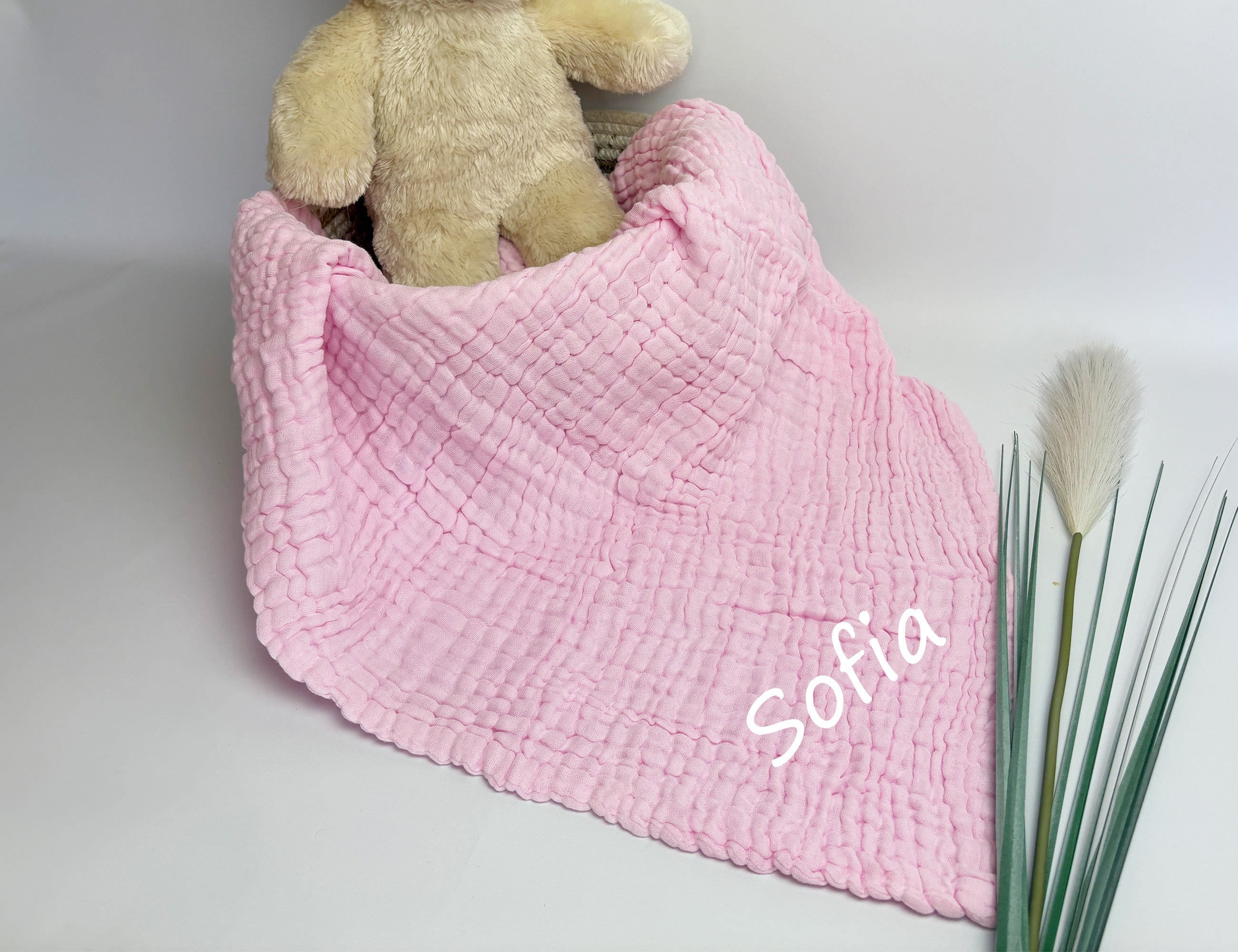 Personalised muslin baby blanket - pink - 1