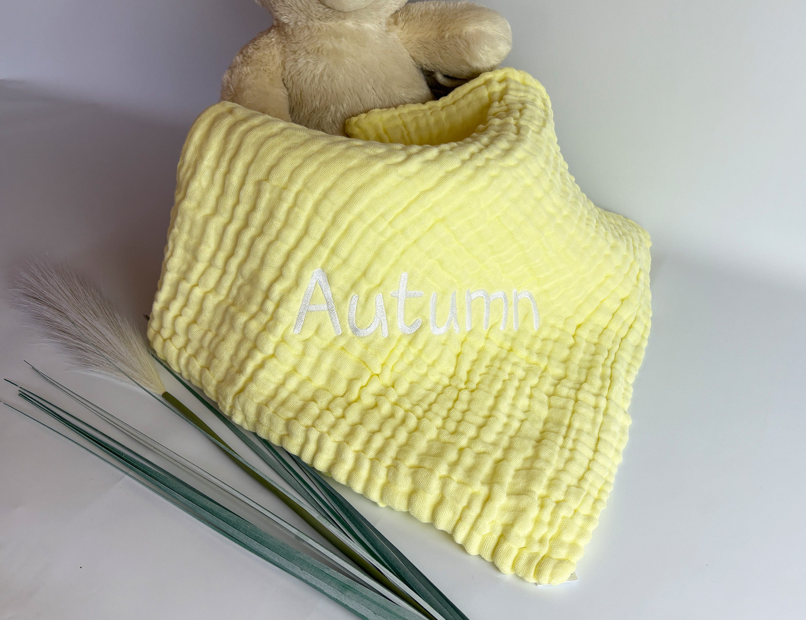 Personalised muslin baby blanket - yellow - 2