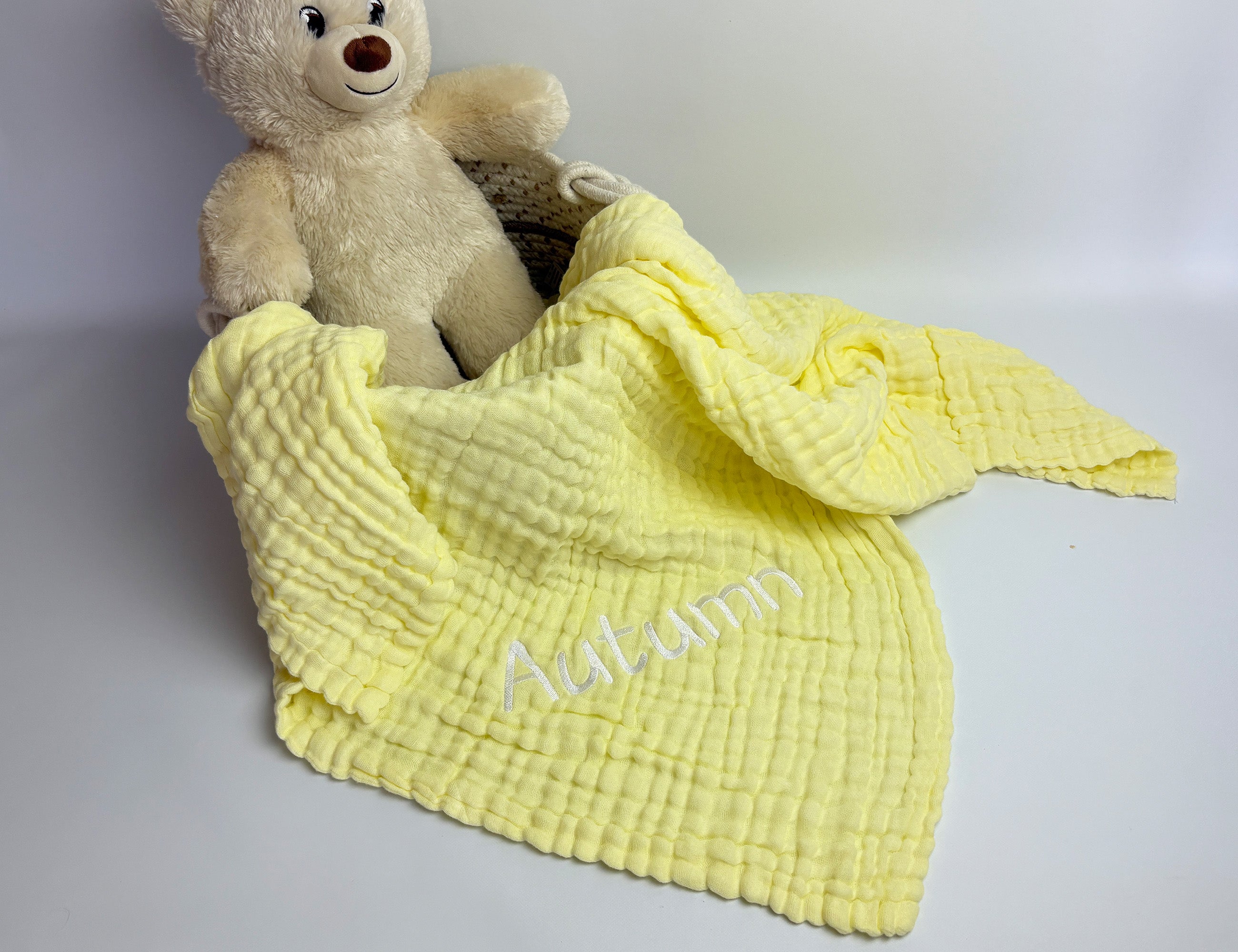 Personalised muslin baby blanket - yellow - 1