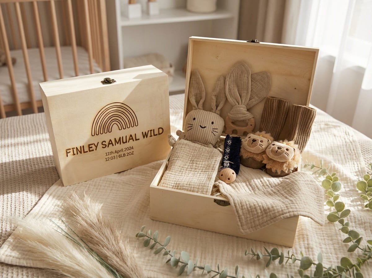 New Arrival Keepsake Box - Natural - Two Little Pockets