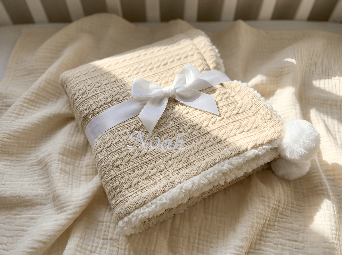 Personalised Baby Blanket - Cream - Two Little Pockets