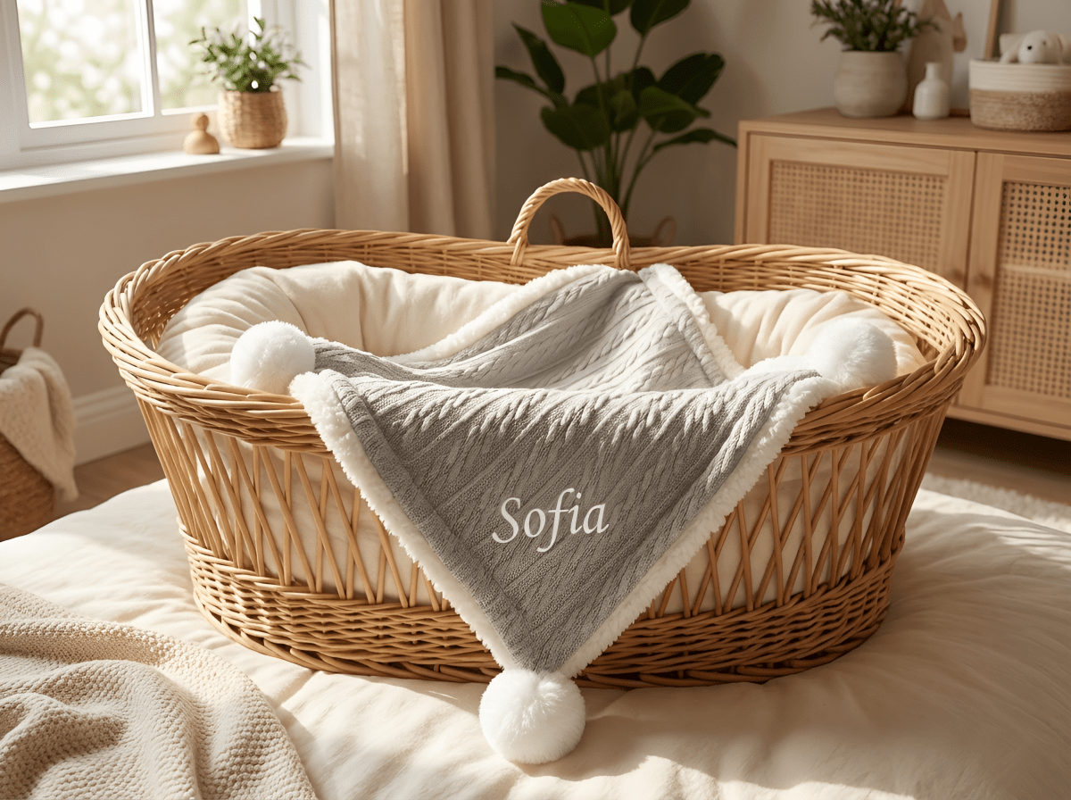 Personalised Baby Blanket - Light Grey - Two Little Pockets