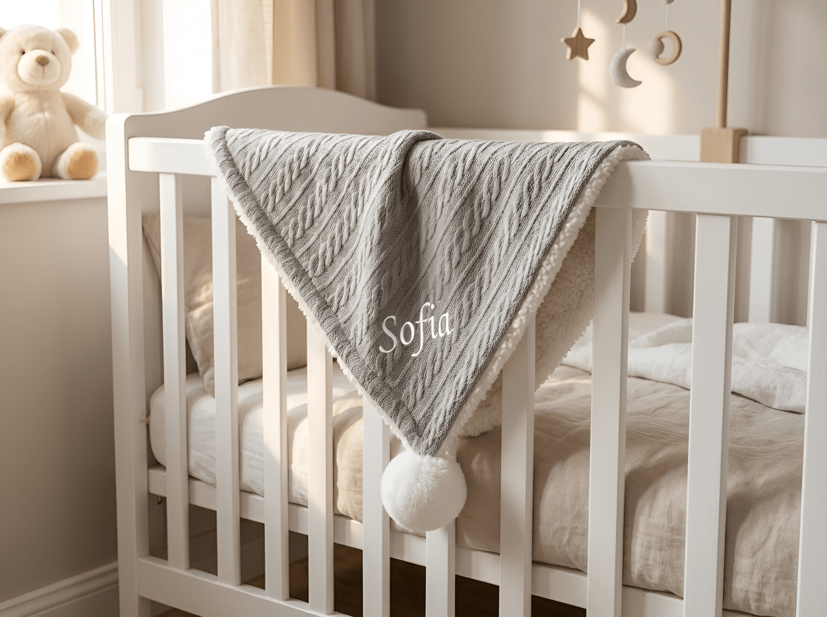 Personalised Baby Blanket - Light Grey - Two Little Pockets