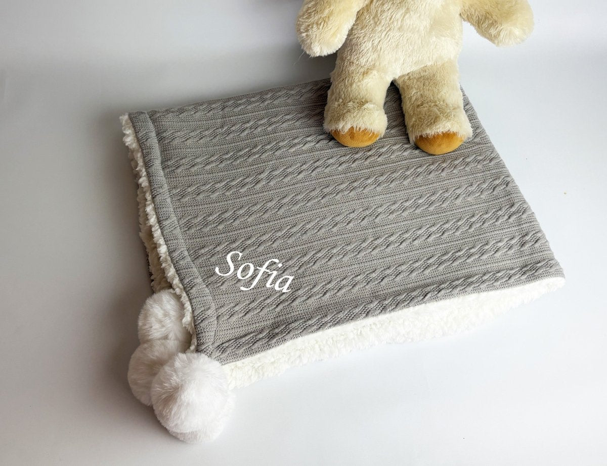 Personalised Baby Blanket - Light Grey - Two Little Pockets