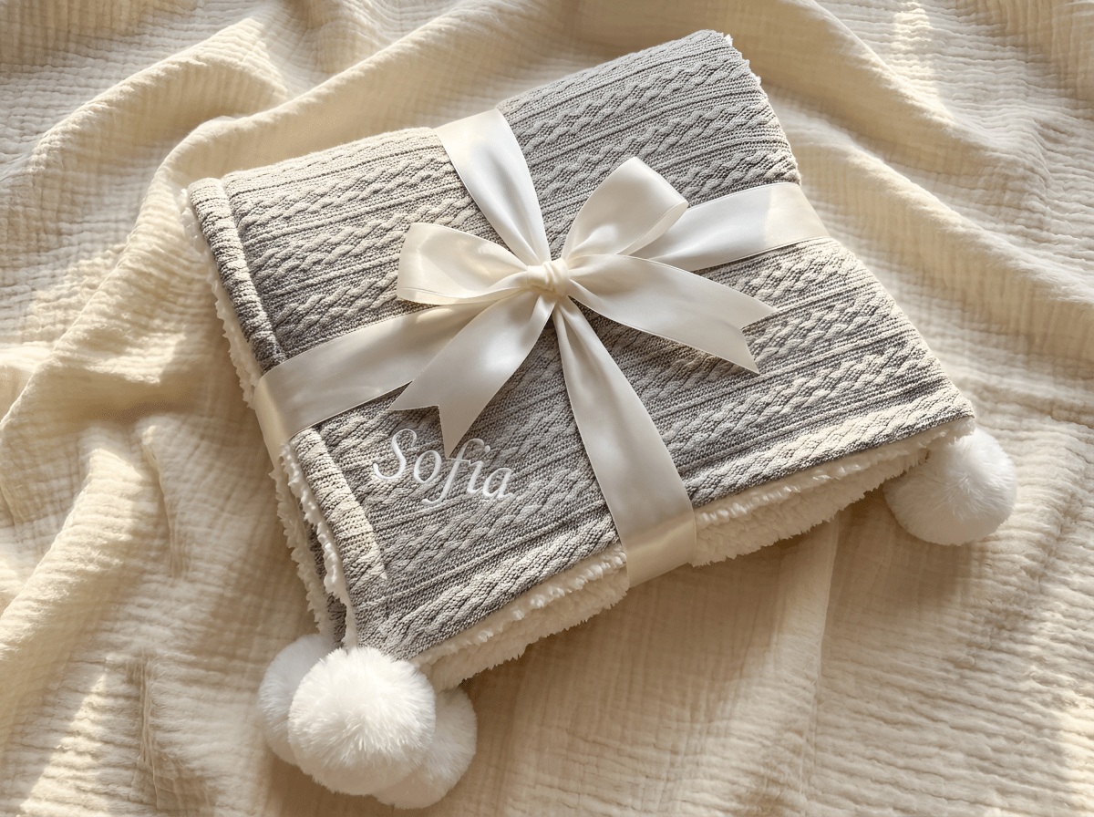 Personalised Baby Blanket - Light Grey - Two Little Pockets