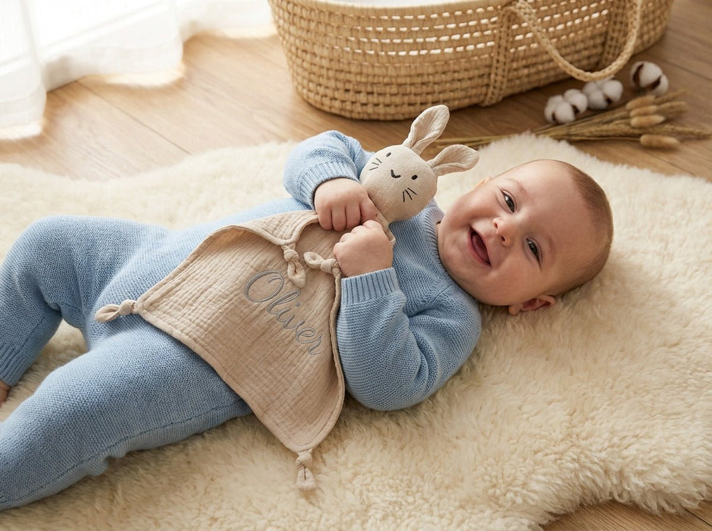 Personalised Baby Comforter - Beige - Two Little Pockets