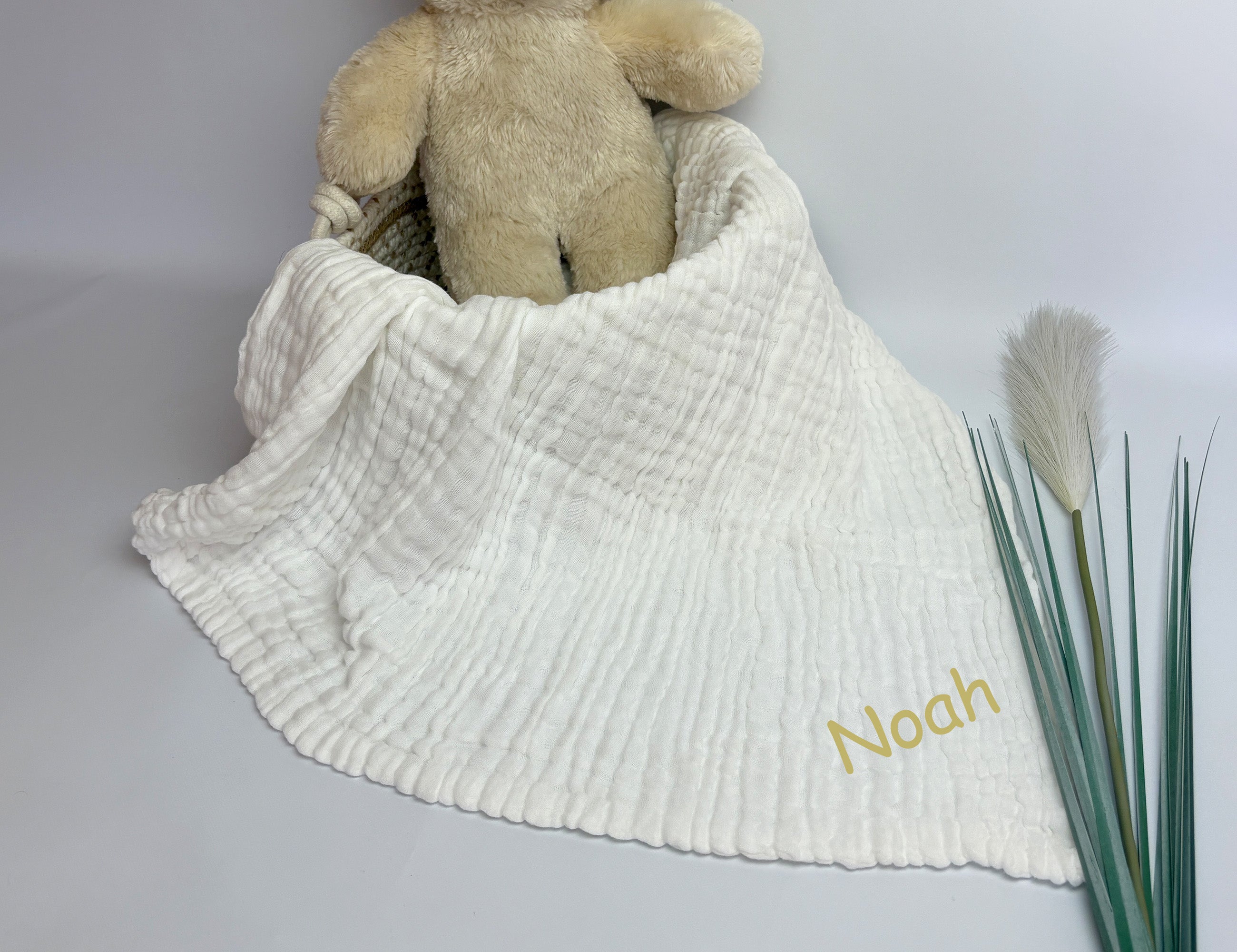 Personalised muslin baby blanket - white - 1