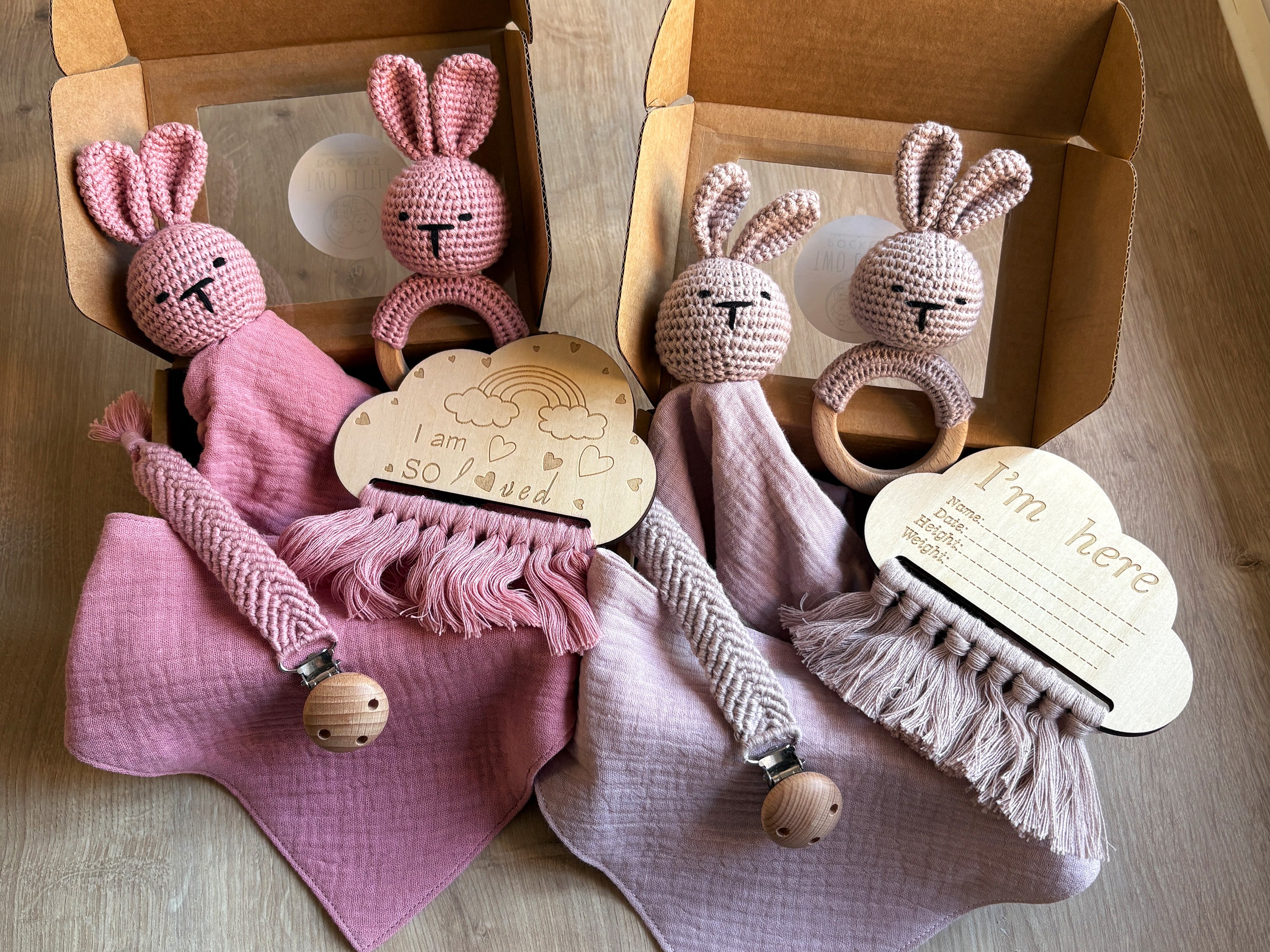 Pink 5 piece baby gift set. Baby shower present in gift box - 3